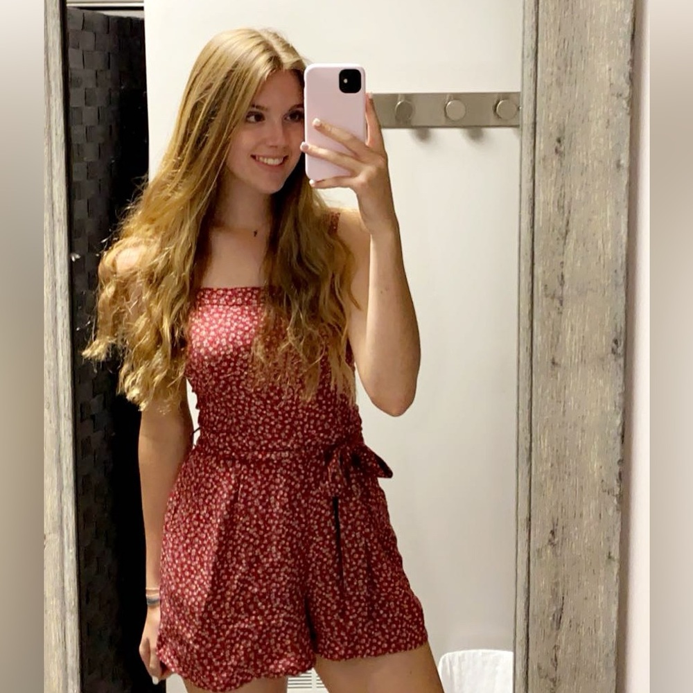Red floral Hollister romper